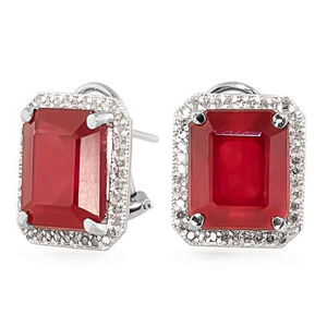 14K. SOLID GOLD FRENCH CLIPS EARRING WITH DIAMONDS & RUBIES (White Gold)